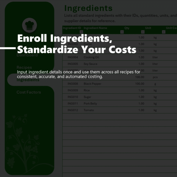 Food Recipe Cost Calculator Excel Template (No Macros)